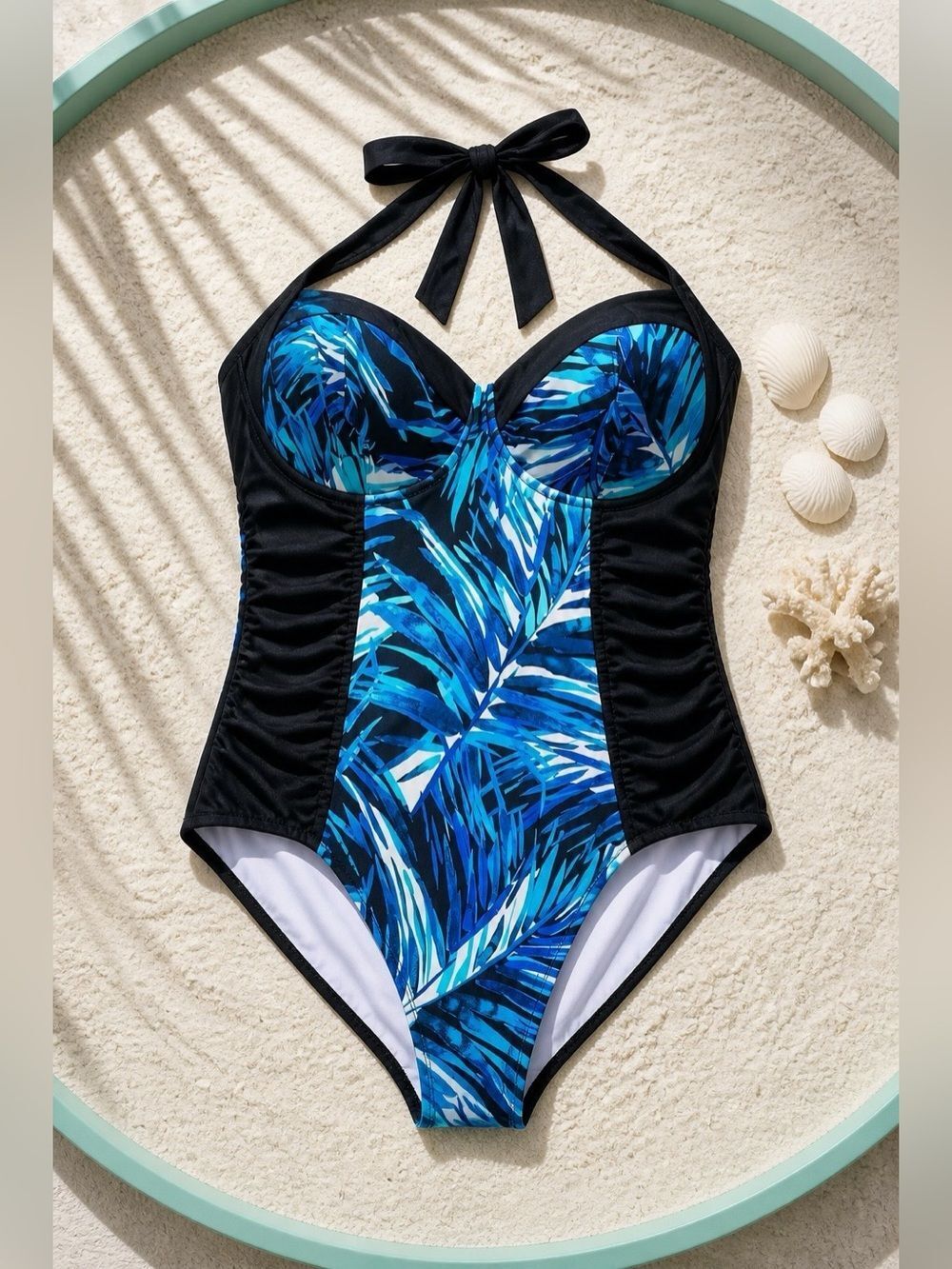 BLACK w BLUE PRINT AVA VIV ONE PIECE SWIMSUIT 20W